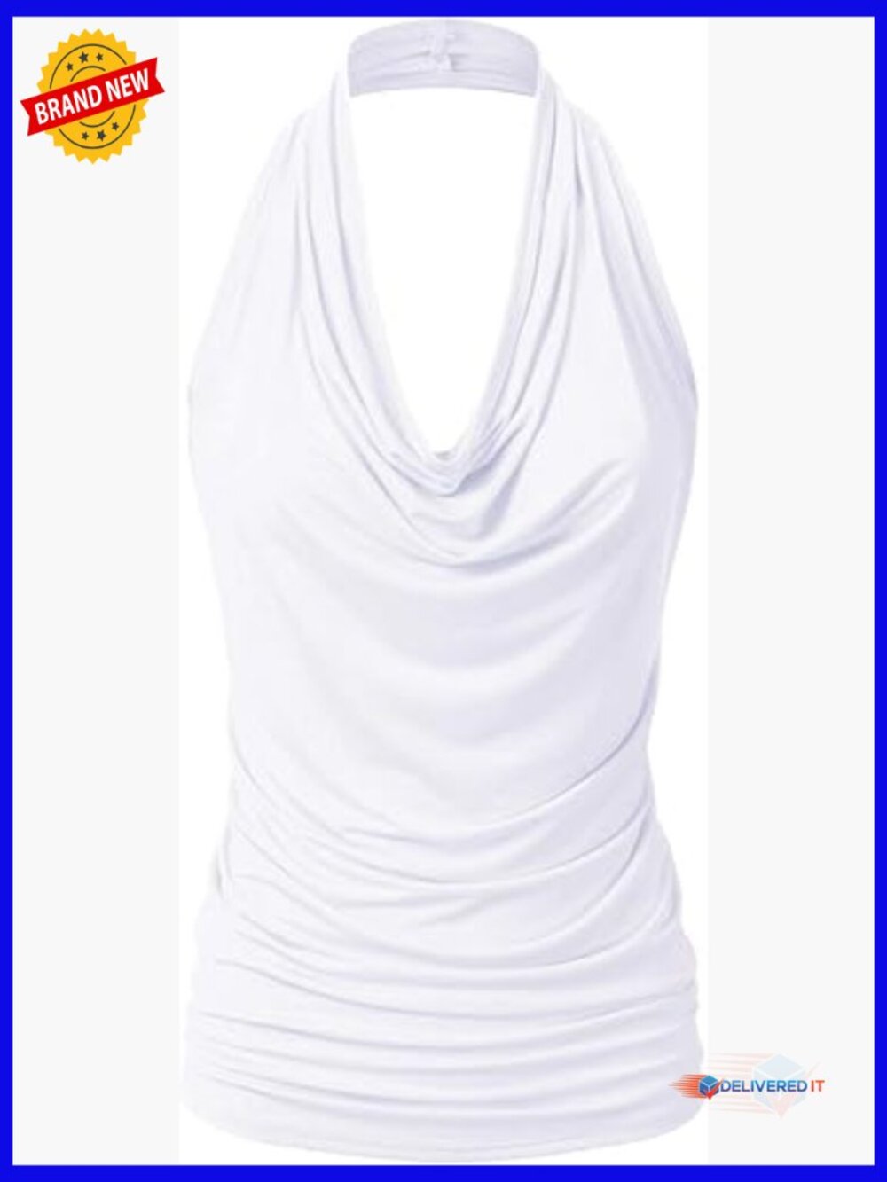 Women's Halter Neck Draped Front Open Back Tank Top S-3XL